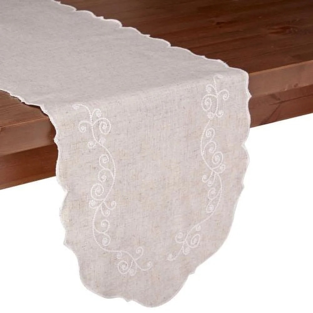 Lenox French Perle Embroidered Runner, 14" x 70"
